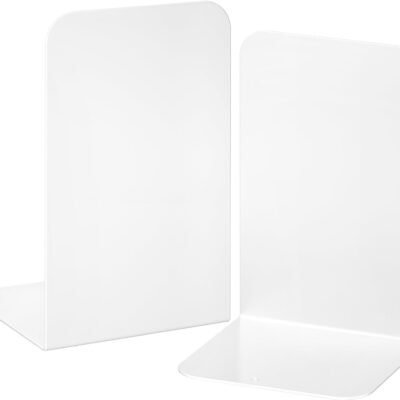 Bookends 1 Pair, White Metal Book Ends, Bookends for Shelves, Book Stopper for Heavy Books, Book Dividers for Home Office