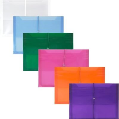 Plastic Expansion Envelopes with Elastic Band Closure -  Booklet - 9 3/4 x 13 with 2.5 Inch Expansion - Assorted Colors - 6/Pack