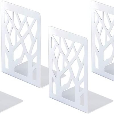 Book Ends, Bookends, Bookends for Shelves, Bookend, Book Ends for Heavy Books, White Metal Book Shelf Holder Home Decorative, Book Stoppers for Shelves, Bookend Supports 2 Pair