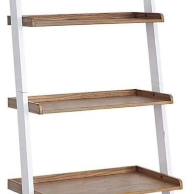Bookshelf Ladder - 5 Tiers, 25" x 15.75" x 72.75", Driftwood/White Finish for Displaying Collectibles and Storage!