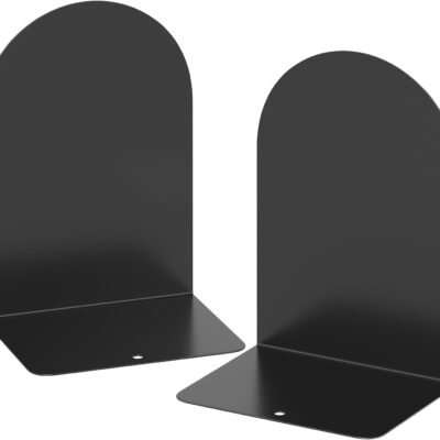 Bookends 1 Pair, Metal Round Bookends for Shelves, Book Ends for Desk, Book End to Hold Books, Book Stopper, Black Bookend for Home Office