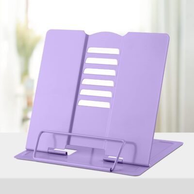 Metal Desk Book Holder, Hands Free Adjtable Cookbook & Document Holder, Portable Bookstand for Mic Books, Textbooks, Recipes, Tablets & s (Purple)
