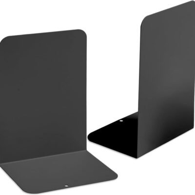 Book Ends 1 Pair, Black Large Metal Bookends for Shelves, L-Type Book Stopper for Heavy Books, Non-Skid Bookstand for Office Home School Supplies
