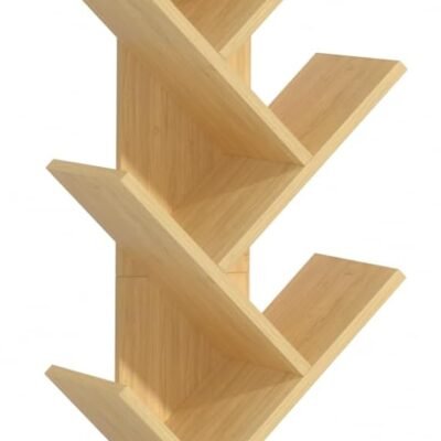 8 Tier Tree Bookshelf with Drawer, Free Standing Wood Bookcase for Narrow Space, Storage Organizer Bookshelves for Books, Book Case for Home Office, Living Room, Bedroom - Natural