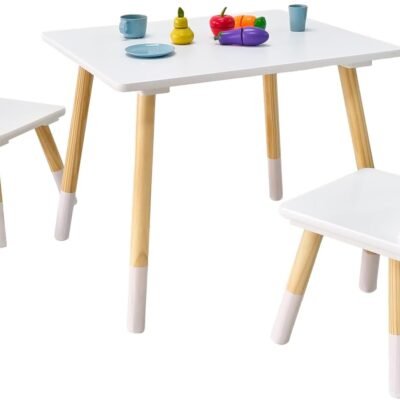 Kids Wood Table and 2 Chair Sets, Toddler Small Multi-Activity Study, Eating, and Playing Table Set for Age 3-7, Child Desk and Chair Set for Daycare, Classroom, Home
