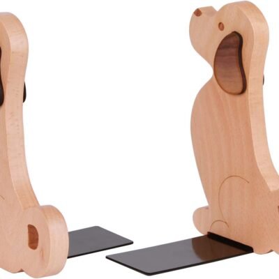 Book Ends - Decorative Puppy Dog Wooden Bookends for Kids, Book Ends for Shelves Office, 1 Pair Style 01