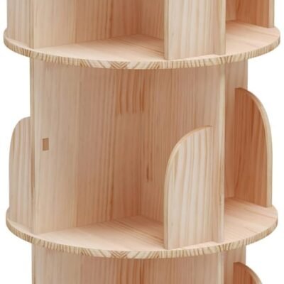Rotating Bookshelf, 360 Display 3 Tier Floor Standing Bookcase Storage Rack for Kids&Adult, Wood Narrow Book Shelf Organizer for Bedroom, Living Room, Study Room