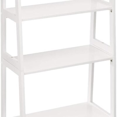 Amazon  5-Tier Sturdy Rubberwood Ladder Bookshelf, Freestanding Storage Organizer Bookcase, Display Shelf for Small Space, White, 25.98" W x 74.48" H x 15.03" D