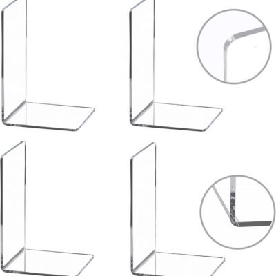 4 Pieces Bookends,Clear  Bookends for Shelves,Heavy Duty Book Ends and Desktop Organizer,Book Stopper for Books/Movies/CDs,7.3x4.8x4.8 inch