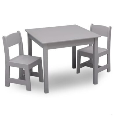 Kids Wood Table and Chair Set (2 Chairs Included) - Ideal for Arts & Crafts, Snack Time & More -  Certified, Grey, 3 Piece Set