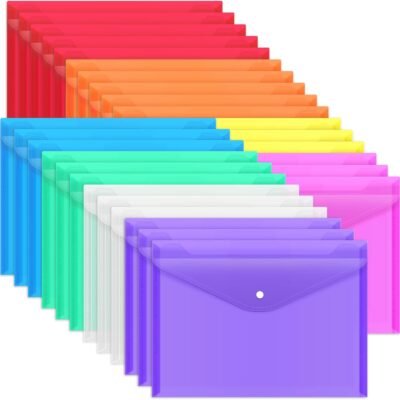 28pcs Plastic Envelopes, Plastic Folders for Documents, Poly Folders with Snap Closure, 8 Colors, A4 Size,  Size, for School and Office Supplies