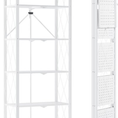 73.6 Inch Folding Bookshelf, 6 Tier Metal Bookcase and Bookshelves, Tall Shelves for Living Room Office Bedroom, Heavy Duty Book Shelve Free Standing Open (White, 1PACK)