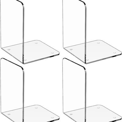 Bookends  Book Ends for Shelves Clear Decorative Bookends Non-Skid Heavy Duty Bookend Book Holders/Stoppers (2 Pair/4 Pieces, Large)