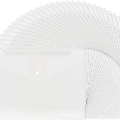 30pcs Plastic Envelopes, Clear Reable Poly Envelope Waterproof File Folder with Snap Button,  , A4 Size, for School Office Supplies