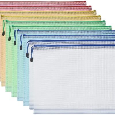 Zipper Documents Storage Bag, 10 Pack A4 Size Plastic Waterproof 13 Inch x 9 Inch File Envelopes for Study and Office (10)