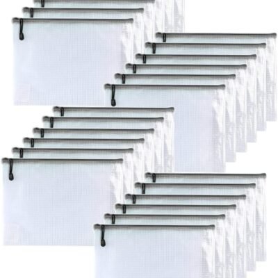 -24PCS-3 x 5" inchs-Mesh Zipper Pouch, Plastic Zip File Folders Puzzle Bags for Organizing,Office Supplies,Travel,Home Storage-Black