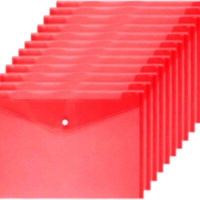 Poly Envelope 12 Pcs Document Envelopes with Snap Button Quality Clear Document Folder for A4 Size (red)