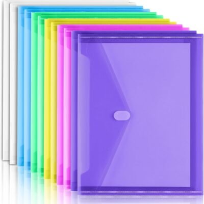 12 Pack Plastic Envelopes File Folders, Plastic Folders with Pockets, Colored Folder for Documents Organizer /A4 Size, Clear Filing Folders for Office School Paper Storage, 6 Colors