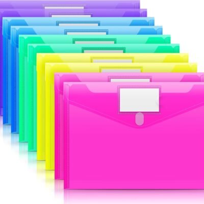 10 Pack File Folders, Clear Poly Envelopes Plastic Folders, Folder for Documents  A4 Size with Label Pocket, Teacher School Office Supplies Organization Storage, Assorted Color