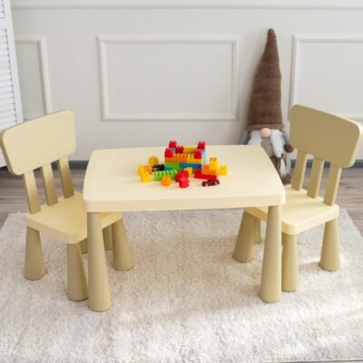 Kids Table and 2 Chairs Set with Storage Drawer, Height Adjustable Toddler Desk and Chair Set, Classroom/Playroom/Daycare/Home, Children Multi-Activity Table for Ages 2-8