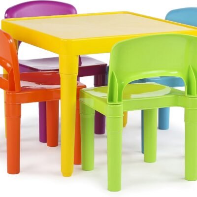 Kids Table and 4 Chair Set, Yellow Table with Chairs - Sturdy Toddler Activity Table for Playtime, Arts, Crafts, Reading, and More - 5-Piece Children’s Furniture for Daycare Playroom