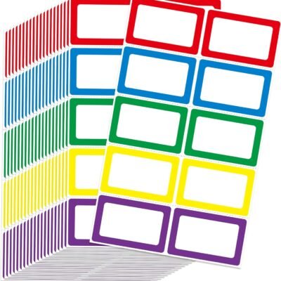 400 Stickers - 3.5" x 2.25"Colors Plain Name tag Labels with Perforated Line for School Office Home (Blank - 400 Labels)