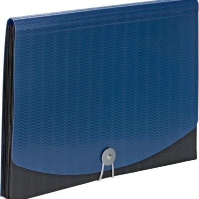 Expanding File Folders, Flap and Cord Closure,  Size, Wave Pattern, 7 Pocket, Blue/Black