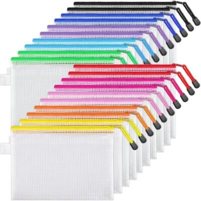 20 Pack 10 Colors Zipper Mesh Document Pouch, 6x9 Inch/A5, Plastic Water-Resistant File Bags, for School Office Supplies, Cosmetics Travel Storage, Assorted Color